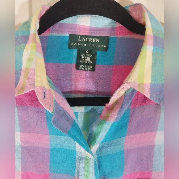 Lauren Ralph Lauren Vibrant Multicolor Plaid Womens Shirt Size S - Picture 2 of 3